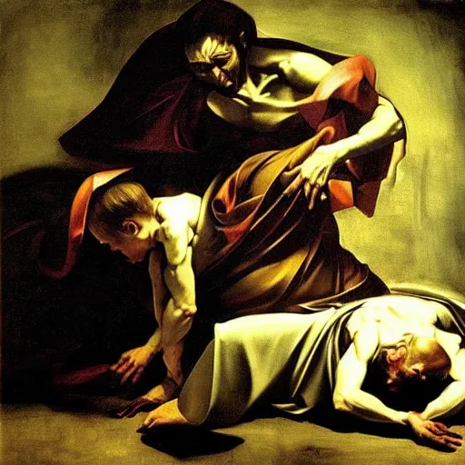 Prompt: exorcism art by caravaggio, high quality, high detailed, photorealism, Dramatic Lighting, Beautiful,