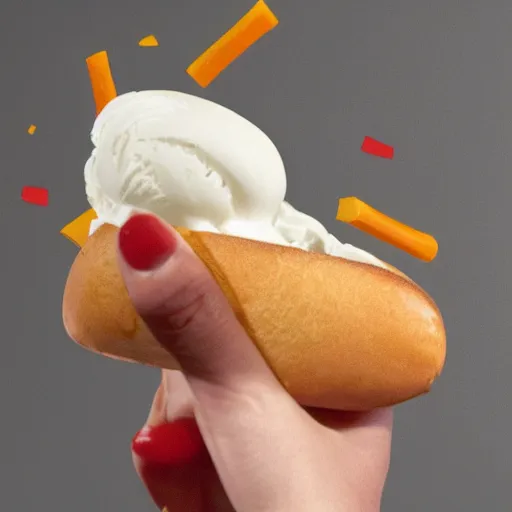 Prompt: promotional photo of a hot dog ice cream,