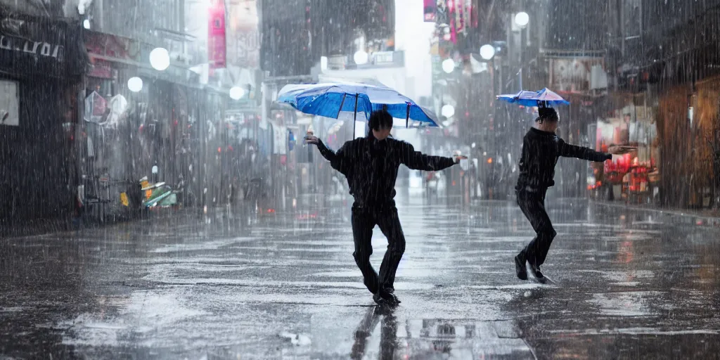 Prompt: i, Korea design team SUPERFICTION’ Nick dancing in the rain, 8k