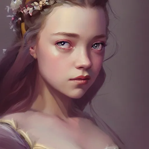 Prompt: beautiful & natural Sydney Sweeney as a 1700s princess by Artgerm and Greg Rutkowski, intricate, elegant, highly detailed, digital painting, artstation, concept art, smooth, sharp focus, illustration,