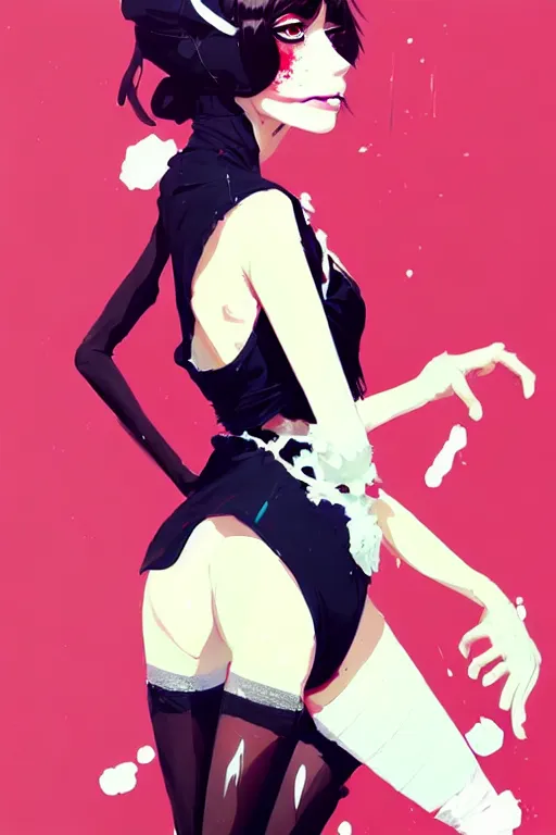 Image similar to a ultradetailed portrait painting of a stylish woman wearing french maid outfit, by conrad roset, greg rutkowski and makoto shinkai trending on artstation