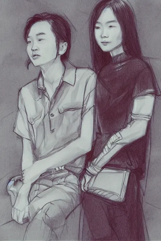 Image similar to someone behind us, sketch and art by jacqueline e, bo feng lin