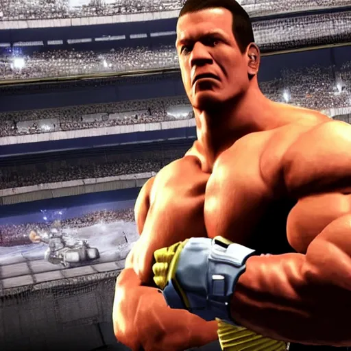 Image similar to John Cena as final fantasy Viii main character, high quality CG, game 3d cutscene FMV