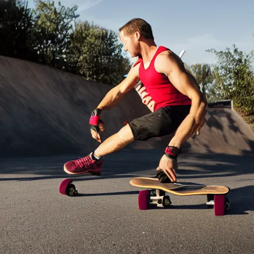 Image similar to crossfit while riding a skateboard detailed photograph high quality