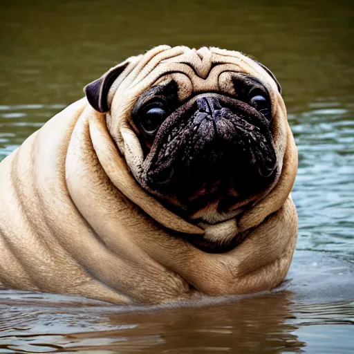 Image similar to a Walrus-Pug Hybrid, A Walrus that looks like a pug, huge tusks, afternoon hangout, good times photograph, candid