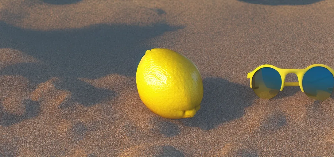 Prompt: a lemon relaxing on a beach with sunglasses, pixar, octane render, cinematic, award winning composition