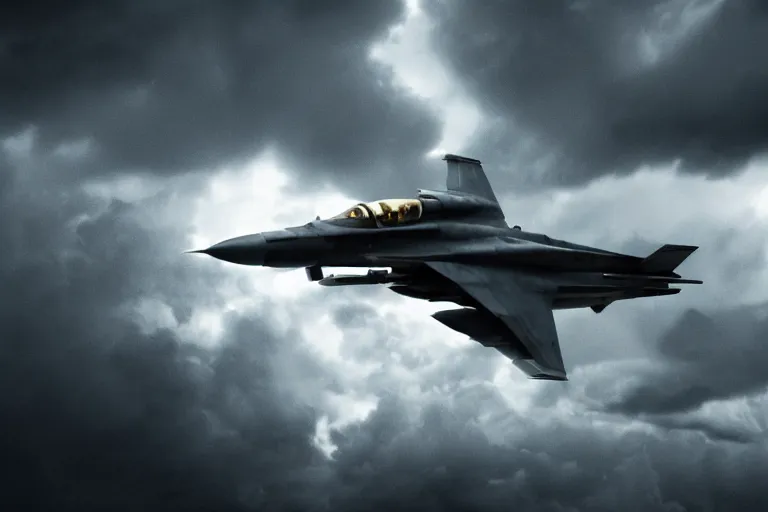 Prompt: a cinematic painting of a fighter jet, sonic boom, beautiful lighting, high depth, ultra realistic, rain, clouds, artistic, by zack snyder