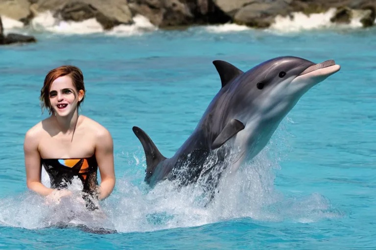 Prompt: emma watson Swim with Dolphins