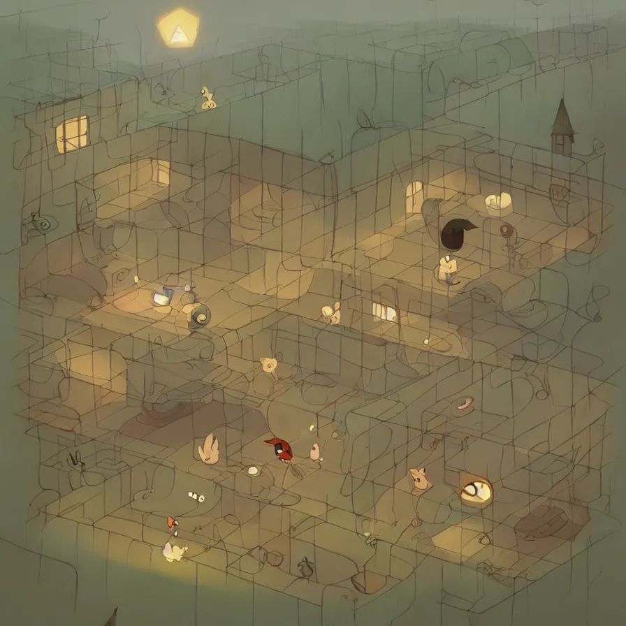 Image similar to Goro Fujita illustrating View of the house of an underground rabbit, with all the labyrinths that communicate with each other, art by Goro Fujita, ArtStation