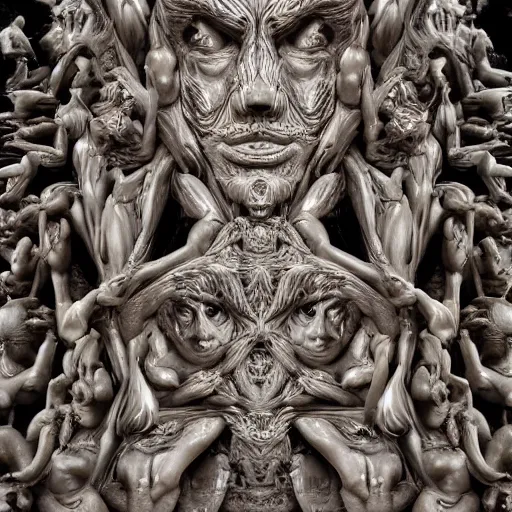 Prompt: sculpture of a face made of sculptures of people made by michelangelo, intricate design, art station