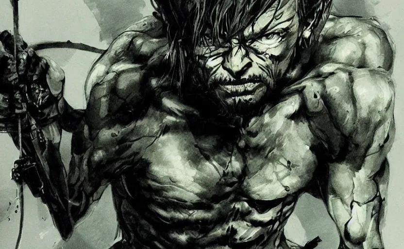 Image similar to yoji shinkawa drawing of gollum, metal gear solid