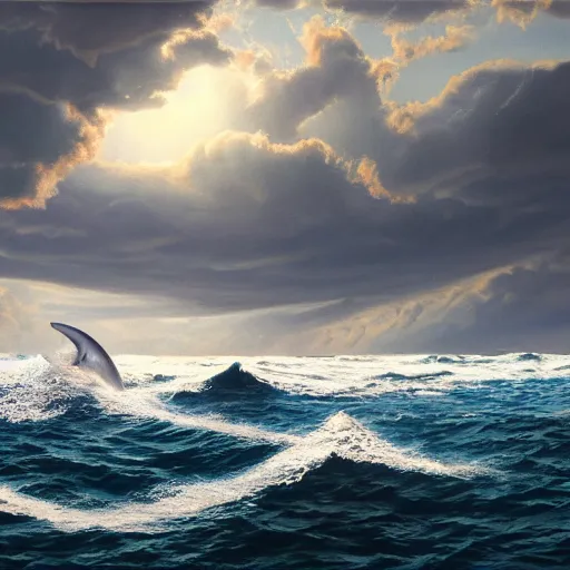 Image similar to 🦈🐬🐋🐟, matte painting, oil painting, crisp, sharp, clear, hyperrealistic, 8 k