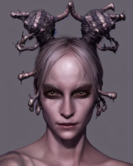 Prompt: headshot portrait of nightmare queen inspired by anatomy, detailed, textured, realistic, unreal engine, cgsociety, cinematic lighting, concept art