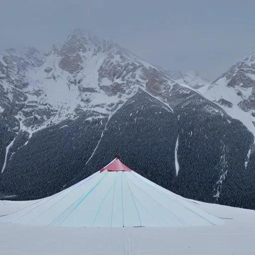 Prompt: « in the middle of the alps a circus tent from which escape misocal notes »