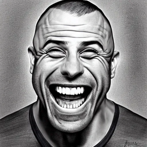 Image similar to Joe Rogan laughing wildly, single subject, portrait, intricate, highly detailed, concept art, smooth, sharp focus, pencil art