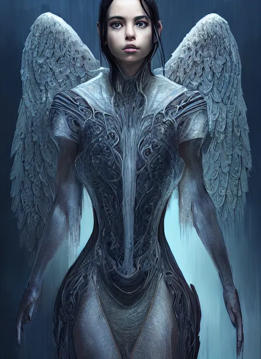 Prompt: a professional portrait of a beautiful Serafim angel, olive skin, long dark hair, beautiful bone structure, symmetrical facial features, intricate, elegant, digital painting, concept art, smooth, sharp focus, finely detailed, illustration, from Valerian and the City of a Thousand Planets, in the style of Ruan Jia and Mandy Jurgens and Artgerm and Greg Rutkowski and William-Adolphe Bouguerea