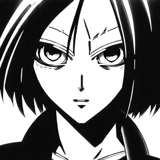 Image similar to alita by yukito kishiro. medium shot. black and white manga.