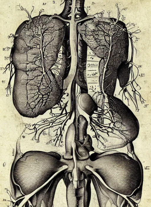 Image similar to anatomy textbook scientific anatomical illustration, made by Wenceslas Hollar in vintage Victorian England colourised print style