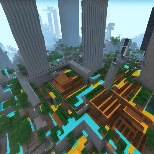 Image similar to a futuristic city in minecraft, trending on artstation, digital art