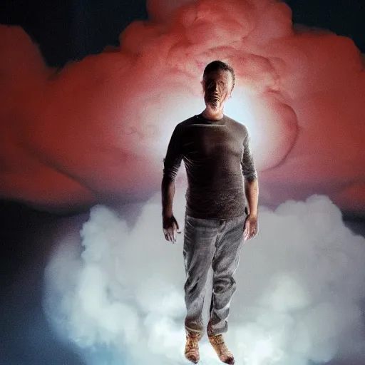 Prompt: hyperreal person with head blown exploding into nuclear cloud very cinematic fine detail, gritty, edgy, dark