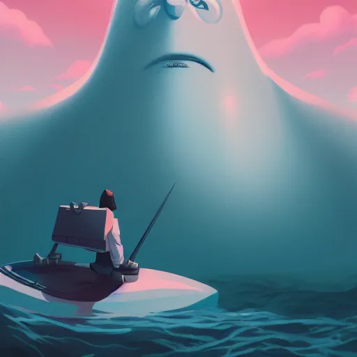 Prompt: Herman Melville as Moby the White Whale, ambient lighting, 4k, anime key visual, lois van baarle, ilya kuvshinov, rossdraws, artstation