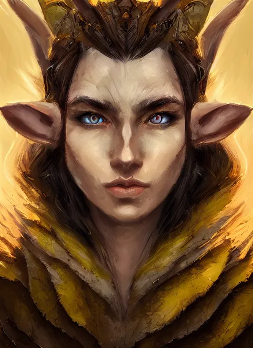 Prompt: face portrait of an elf druid with yellow eyes, perfect face details, symmetry, digital painting, trending on artstation and deviantart, epic composition, dynamic, highly detailed, ross draws, wlop, 8 k