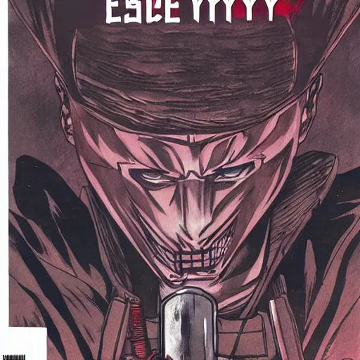 Prompt: professionally drawn 9 0 s berserk mature cyberpunk horror detective action manga comic cover for the movie escape from new york, full color, beautifully drawn coherent professional, drawn by ando, tadao. japanese script on the cover. simplistic minimalist