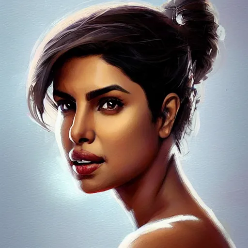 Image similar to “ portrait of priyanka chopra by greg rutkowski, young, attractive, highly detailed portrait, scifi, digital painting, artstation, concept art, smooth, sharp foccus ilustration, artstation hq ”