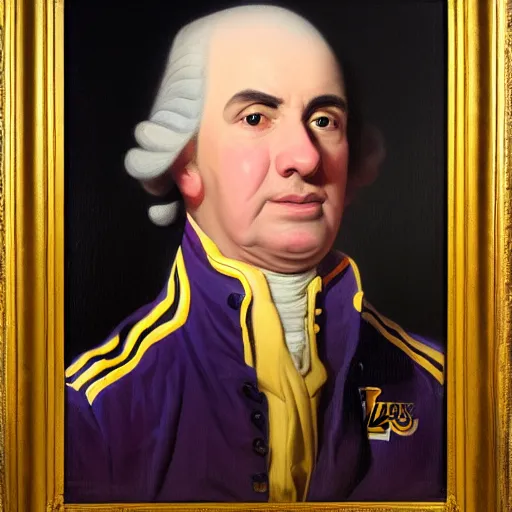 Image similar to facial portrait of the los angeles lakers dictator in military uniform, 1 7 8 0, oil on canvas by william sidney mount, oil on canvas, octane render