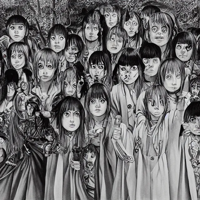 Prompt: a painting of the children of the grave by junji ito, dark fantasy art, high detail, trending on artstation