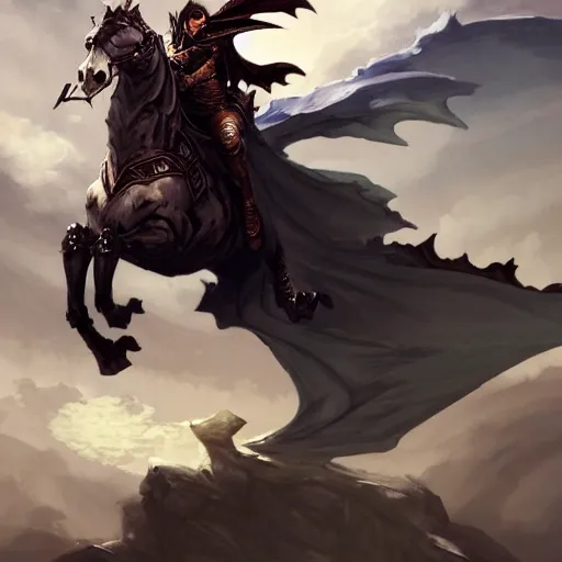 Image similar to hooded knight riding a wyvern by frank frazetta, flowing cape, dynamic pose, chiaroscuro, fantasy, very detailed, dungeons & dragons, sharp focus, striking, artstation contest winner, detailed