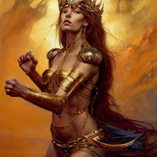 Prompt: highly detailed portrait of a majestic lioness queen in the form of a beautiful woman. d & d. art by donato giancola, eugene delacroix, ruan jia, carl larsson, peter mohrbacher. trending on artstation, intricate details, energetic composition, golden ratio, concept art, illustration, elegant art, global illuminaition