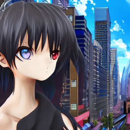 Prompt: anime character, cool hair, in the city, high detail, 8 k, realistic, accurate features