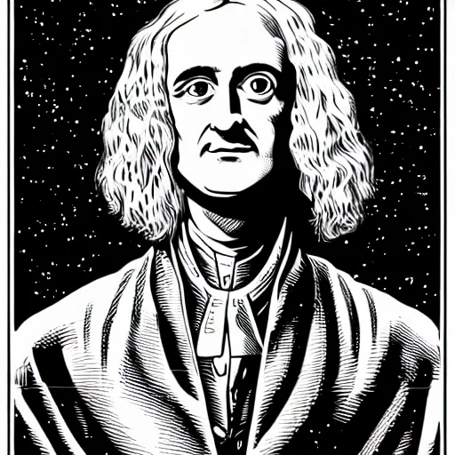 Prompt: portrait of isaac newton by laurie greasley