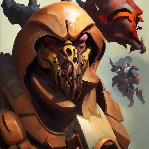 Image similar to greg manchess portrait painting of doom from dota 2 as overwatch character, medium shot, asymmetrical, profile picture, organic painting, sunny day, matte painting, bold shapes, hard edges, street art, trending on artstation, by huang guangjian and gil elvgren and sachin teng