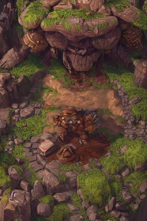 Image similar to zelda fantasy art giant golem troll wood rock greeble gemstone, global illumination ray tracing hdr fanart arstation by sung choi and eric pfeiffer and gabriel garza and casper konefal