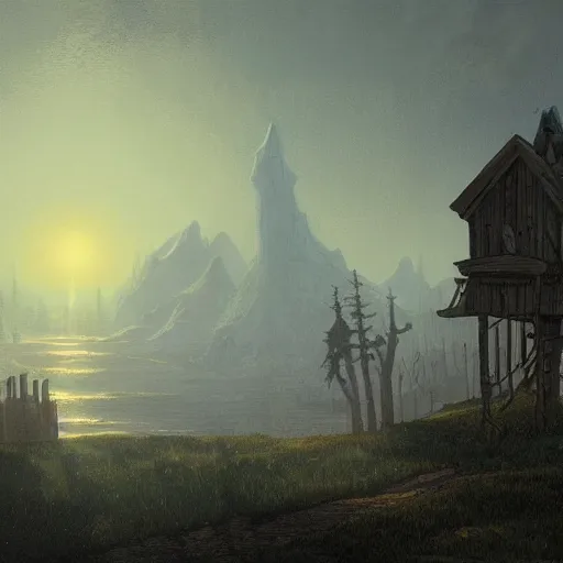 Image similar to the mystery shack from gravity falls, matte painting by kaspar david friedrich,