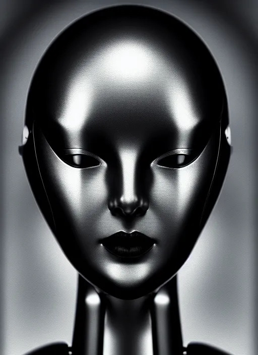 Prompt: a beautiful young female futuristic robot profile face, daguerrotype, closeup - view, f / 2. 8, low contrast, 1 6 k, beautiful lighting, reflective, in a symbolic and meaningful style, surreal dreamy poetic