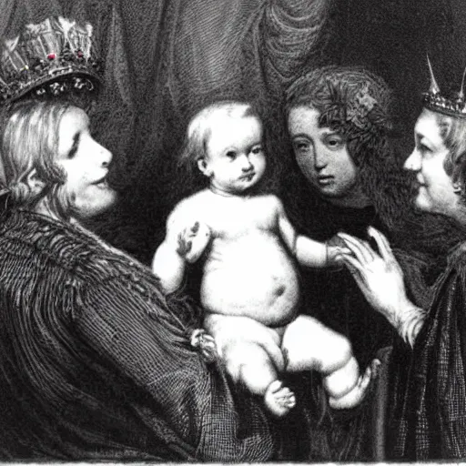 Image similar to a baby being crowned king of england