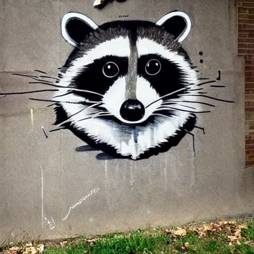 Image similar to raccoon street art,