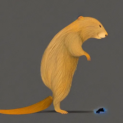 Image similar to a beaver full body in profile with a big tail and big front teeth, concept art