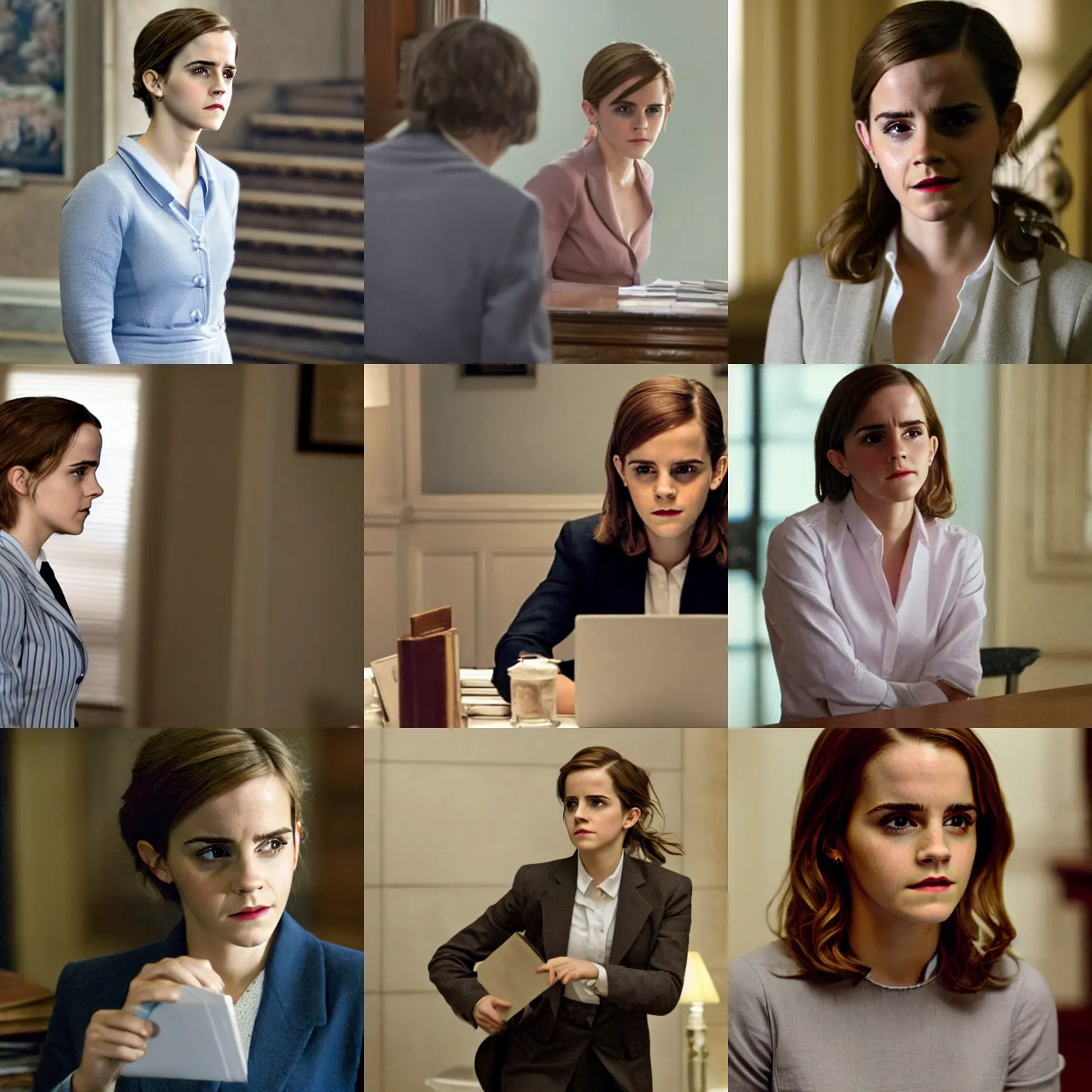 Prompt: Movie still of Emma Watson in Secretary