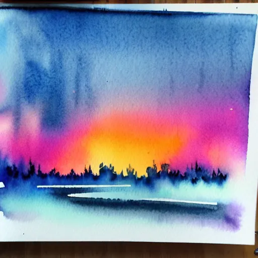 Prompt: winter synthwave watercolor watercolor