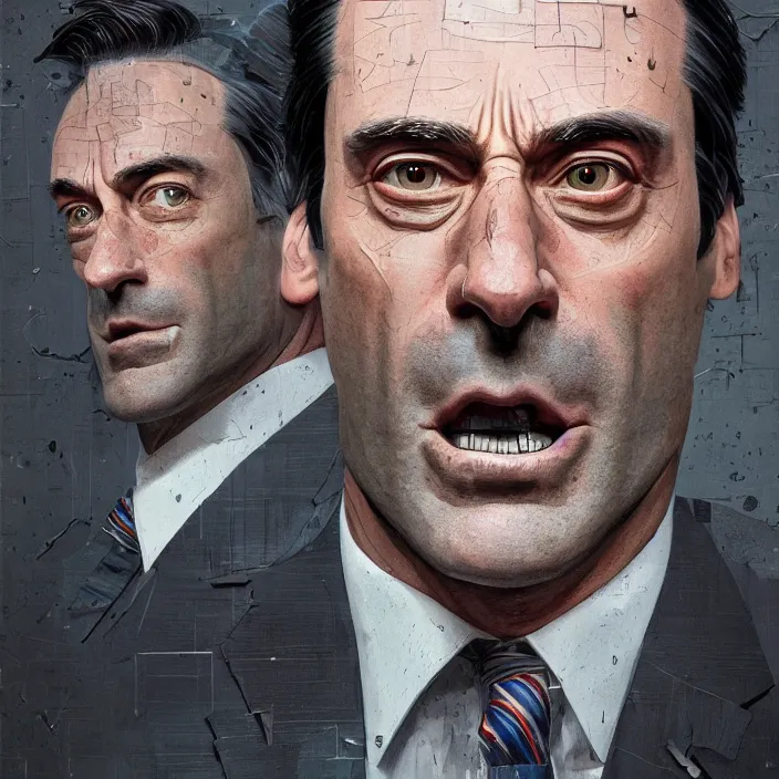 Prompt: portrait of jon hamm as don draper as a skull. intricate abstract. intricate artwork. by Tooth Wu, wlop, beeple, dan mumford. octane render, trending on artstation, greg rutkowski very coherent symmetrical artwork. cinematic, hyper realism, high detail, octane render, 8k, iridescent accents