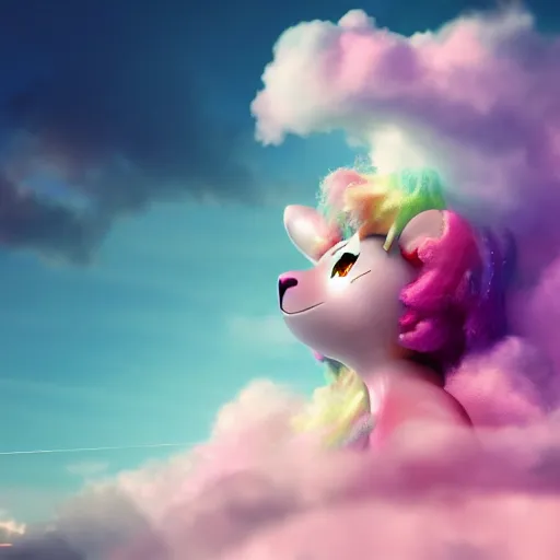 Image similar to cutest tiny fantasy cloud animal, with sprouting rainbow hair, hd, japanese anime artist drawn, dlsr, dream animal cute eyes, trending on artstation, cotton candy, octane render, cinematic