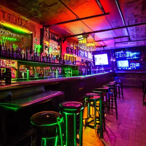 Prompt: cyberpunk pub neon budapest