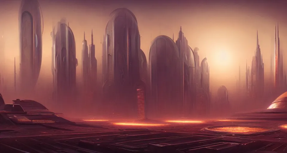 Prompt: cinematic shot, futuristic city on the mars made of stacked disks, utopian, bladerunner, digital painting, artstation, concept art, smooth, sharp focus, illustration, intricate, elegant, highly detailed, in the style of greg rutkowski and alphonse mucha and artemisia, 8 k, highly detailed, jurgens, rutkowski