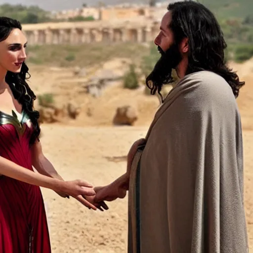 Image similar to gal gadot meeting jesus in israel ( 3 0 bc )