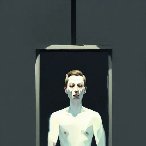 Image similar to a painting of a man standing in front of a mirror in a dark void ambient, a gouache by nathan oliveira, cgsociety, figurativism, dark surreal art, digital illustration, artstation