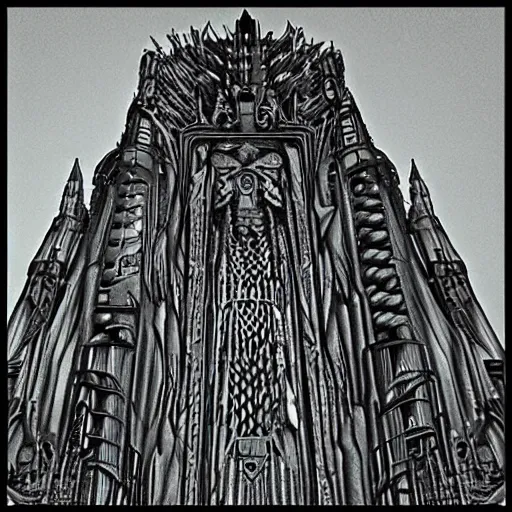 Image similar to barad - dur in the style of h. r. giger